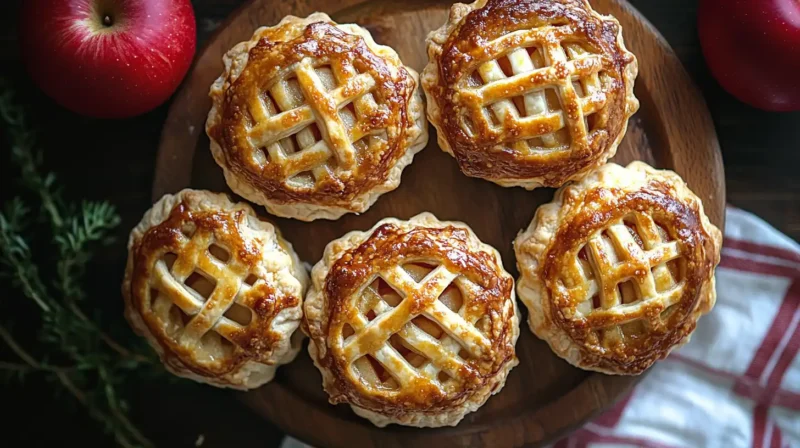 Golden-brown apple hand pies with flaky crust and spiced apple filling, served on a plate and ready to enjoy.