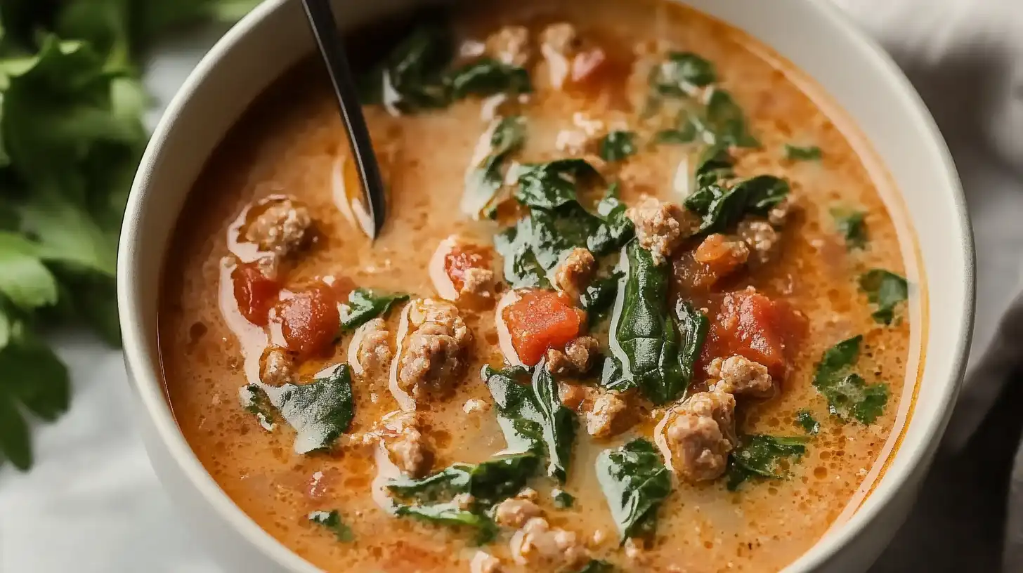 Creamy Italian Sausage Spinach Soup | Quick & Easy